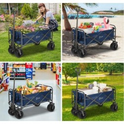 Chariot de Jardin Pliable, Chariot de Transport 200KG Roues Extra Larges