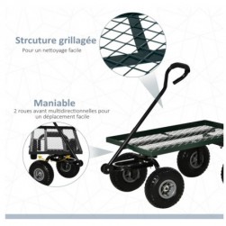 Chariot de Transport Jardin remorque à Main charrette à Bras 4 Roues