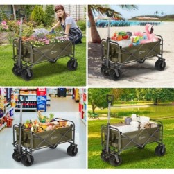 Chariot de Jardin Pliable, Chariot Enfant Pliable Tout,Kaki