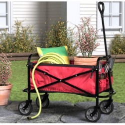 Chariot d’extérieur pliable pour jardinage avec housse protectrice, Rouge