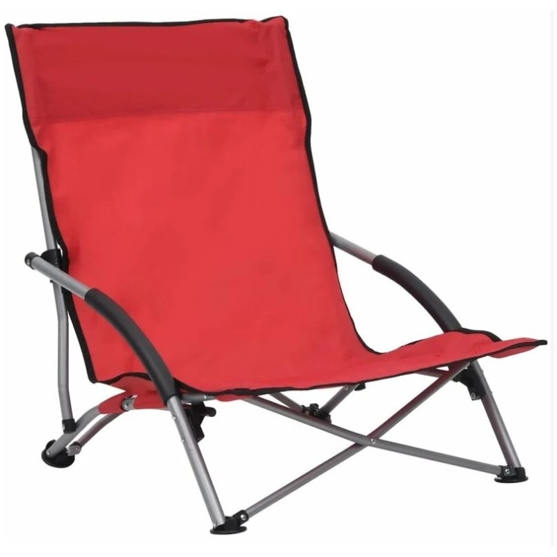 Chaises de plage pliables 2 pcs Rouge Tissu