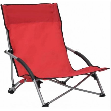 Chaises de plage pliables 2 pcs Rouge Tissu