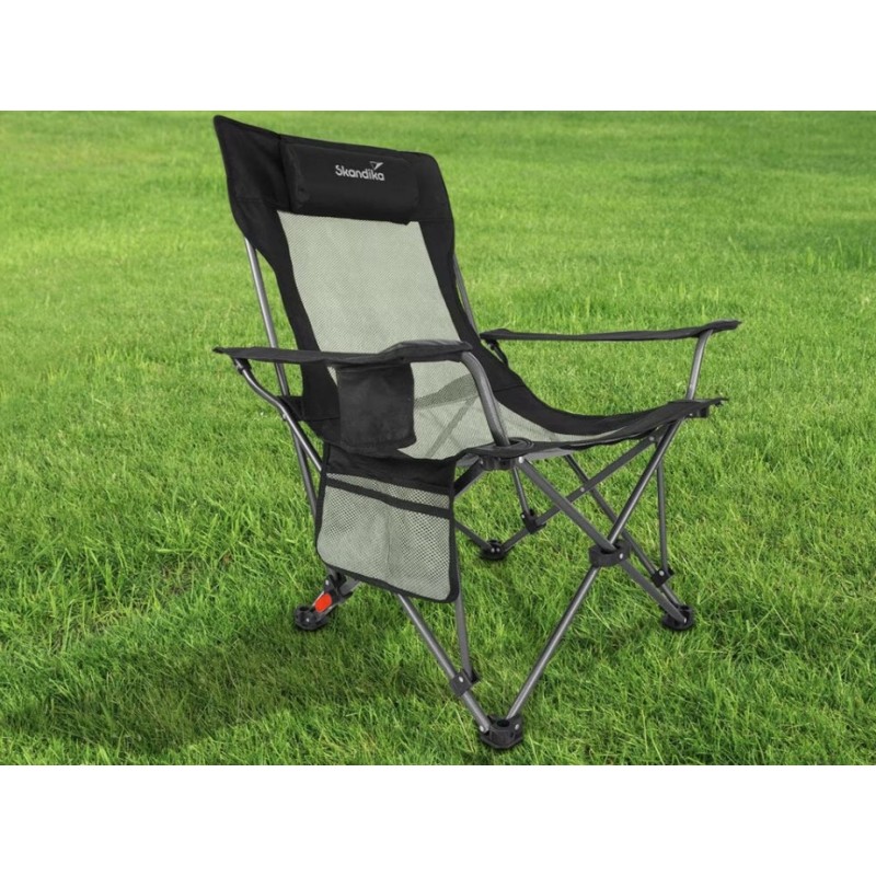 Chaise pliante relax Toras - avec repose-pieds - Camping,Jardin,Noir