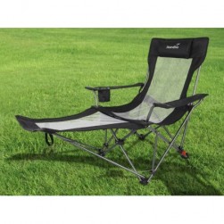 Chaise pliante relax Toras - avec repose-pieds - Camping,Jardin,Noir