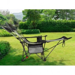 Chaise pliante relax Toras - avec repose-pieds - Camping,Jardin,Noir