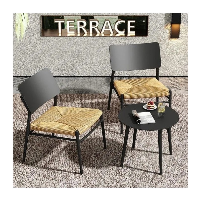 Salon de Jardin 2fauteuils,1Table Basse Rond,Set de Aluminium,Rotin PE