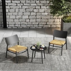 Salon de Jardin 2fauteuils,1Table Basse Rond,Set de Aluminium,Rotin PE