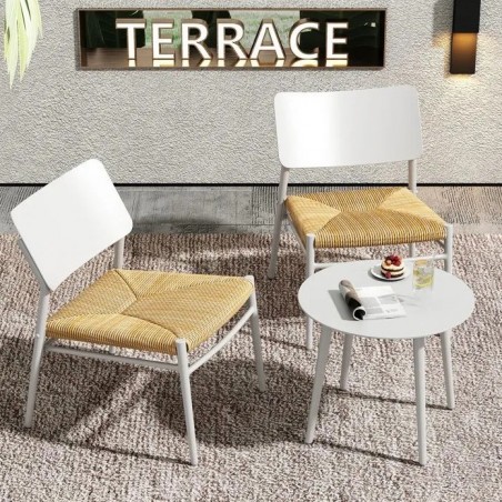 Salon de Jardin 2fauteuils,1Table Basse Rond,Set de Aluminium,Blanc