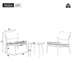 Salon de Jardin 2fauteuils,1Table Basse Rond,Set de Aluminium,Blanc