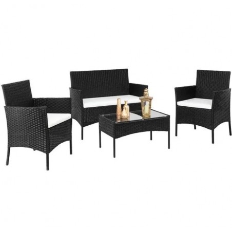 Salon Bas de Jardin en Résine Rotin 1 Canapé ,3 Fauteuil ,Noir