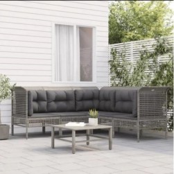 vidaXL Salon de jardin 5 pcs avec coussins Gris Résine tressée