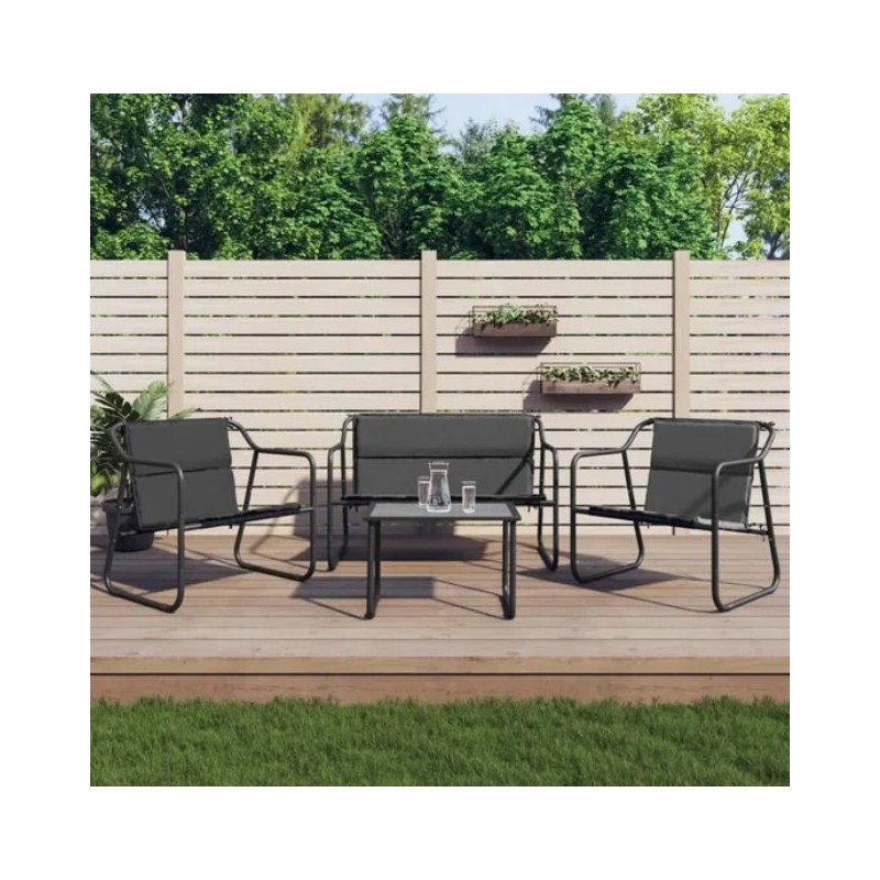 Lemon Salon bas de jardin avec coussins - 4 pcs - anthracite acier