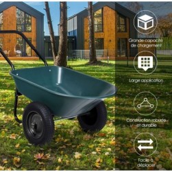 GOPLUS Brouette Jardin à 2 Roues pour Jardinage Chariot de Jardin