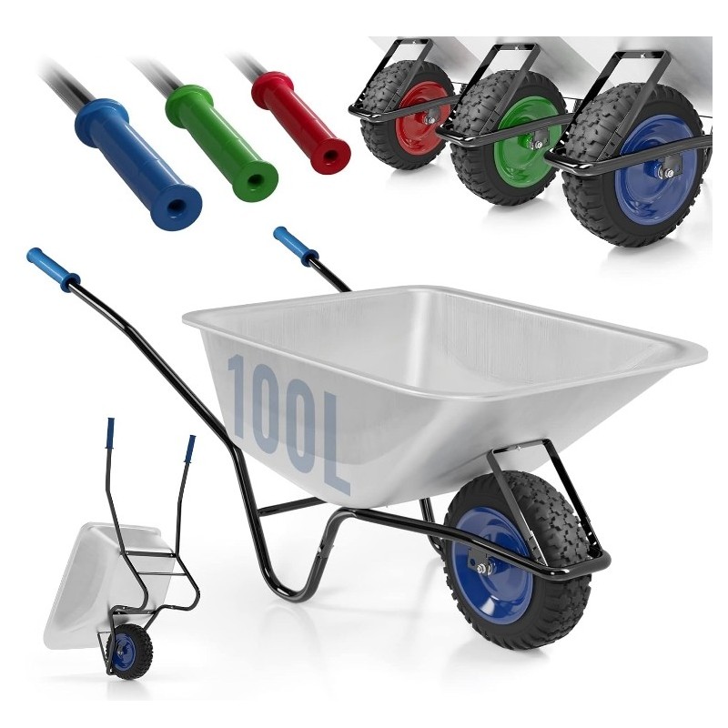 Brouette de Jardin - Charge Max210 kg, Capacité 100 l,Bleu