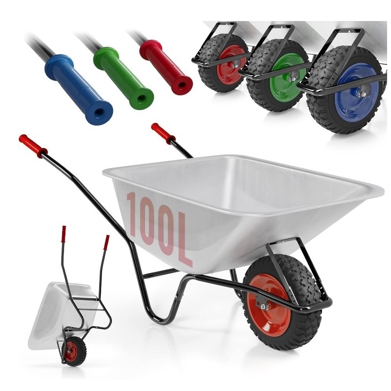 Brouette de Jardin - Charge Max210 kg, Capacité 100 l,Rouge