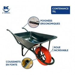 KELI Brouette de jardin- Brouette Rénovation Roue Increvable, 75L