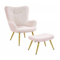 Yaheetech Fauteuil Scandinave à Oreilles avec Repose Pieds en Tissu,Rose