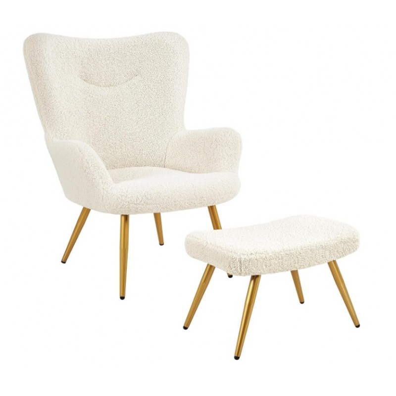 Yaheetech Fauteuil Scandinave à Oreilles avec Repose Pieds en Tissu,Blanc