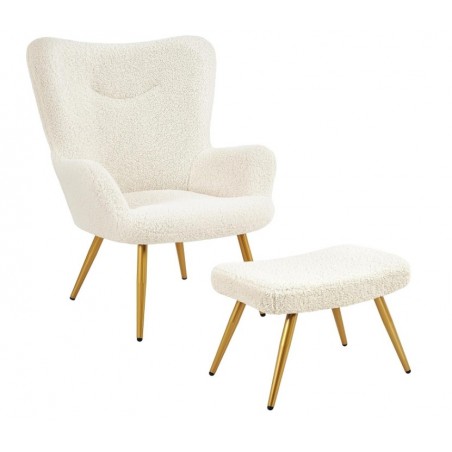 Yaheetech Fauteuil Scandinave à Oreilles avec Repose Pieds en Tissu,Blanc