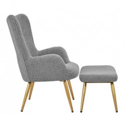 Yaheetech Fauteuil Scandinave à Oreilles avec Repose Pieds en Tissu,Gris