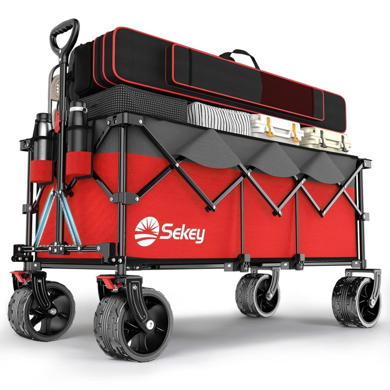 Sekey Chariot de Transport Pliable , Chariot de Plage Jardin,Rouge