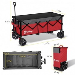 Sekey Chariot de Transport Pliable , Chariot de Plage Jardin,Rouge