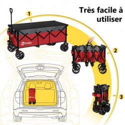 Sekey Chariot de Transport Pliable , Chariot de Plage Jardin,Rouge