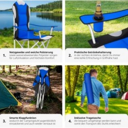 Chaises de camping pliables bleues (2 pièces) rembourrées