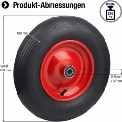 Metafranc Pneu à air Ø 400 mm - Chambre à air en butyle - Jante en acier