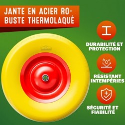 Roue de brouette increvable caoutchouc plein PU 4.80/4.00-8 Ø390mm jante