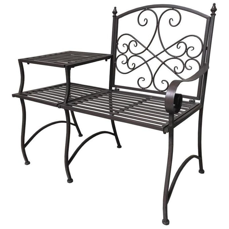 Banc et sa Tablette de Jardin en métal Marron 97 x 50 x 92 cm