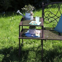 Banc et sa Tablette de Jardin en métal Marron 97 x 50 x 92 cm