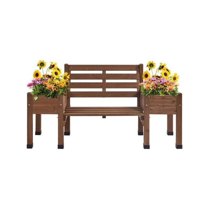 Banc de Jardin avec 2 Jardinières,Banc de Jardin en Bois