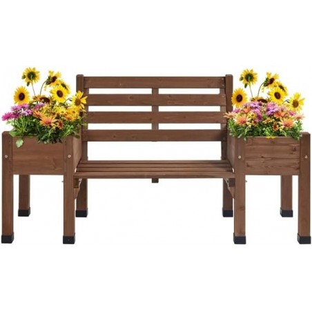 Banc de Jardin avec 2 Jardinières,Banc de Jardin en Bois