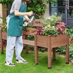 Banc de Jardin avec 2 Jardinières,Banc de Jardin en Bois