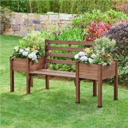 Banc de Jardin avec 2 Jardinières,Banc de Jardin en Bois