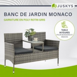 Banquette de Jardin en polyrotin Monaco - Banc 2 Places,Gris chiné