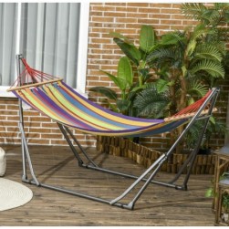 Hamac de jardin pliable avec support acier époxy et toile coton lin multicolore