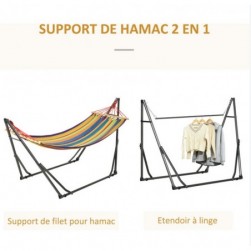 Hamac de jardin pliable avec support acier époxy et toile coton lin multicolore