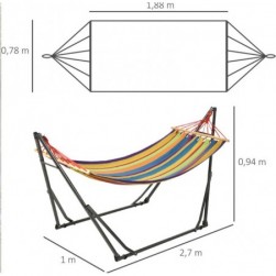 Hamac de jardin pliable avec support acier époxy et toile coton lin multicolore