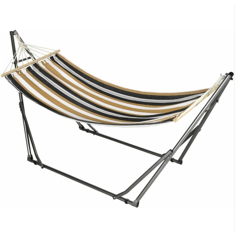 Hamac de jardin pliable avec support acier époxy et toile coton