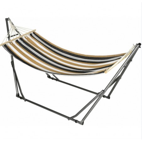 Hamac de jardin pliable avec support acier époxy et toile coton