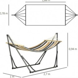 Hamac de jardin pliable avec support acier époxy et toile coton