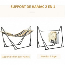 Hamac de jardin pliable avec support acier époxy et toile coton