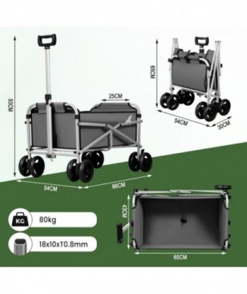 Chariot de Jardin Pliable, Chariot Pliant avec 4 Roues