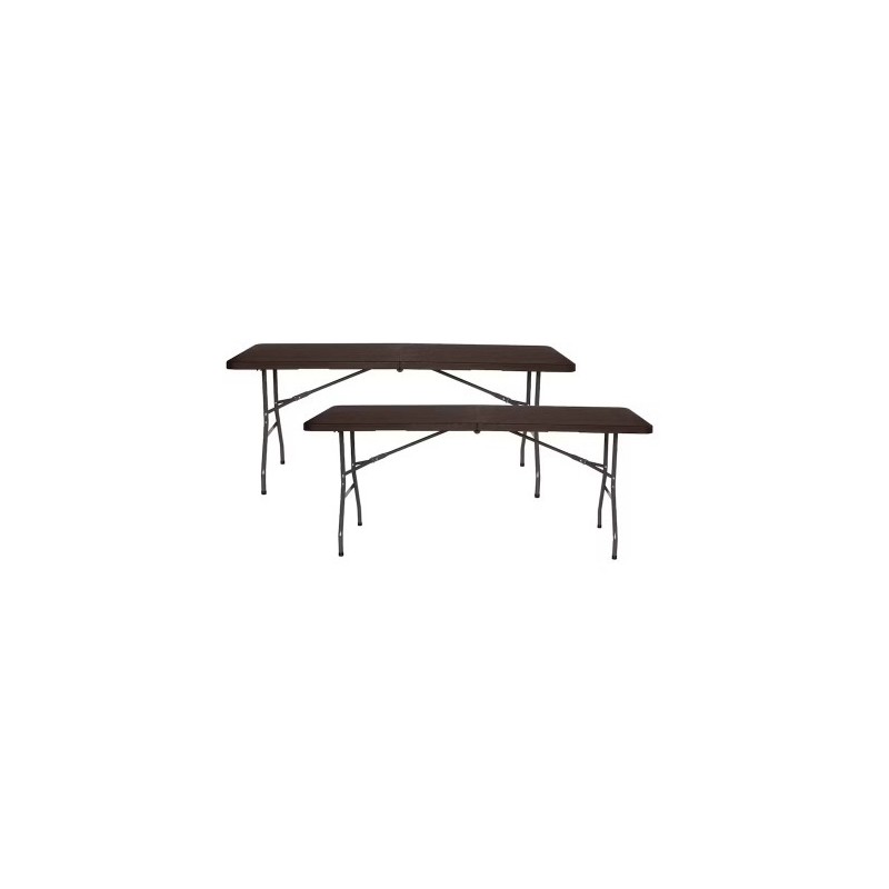 Pack 2 tables pliantes 180cm rectangulaire effet restauration bois thinia Home