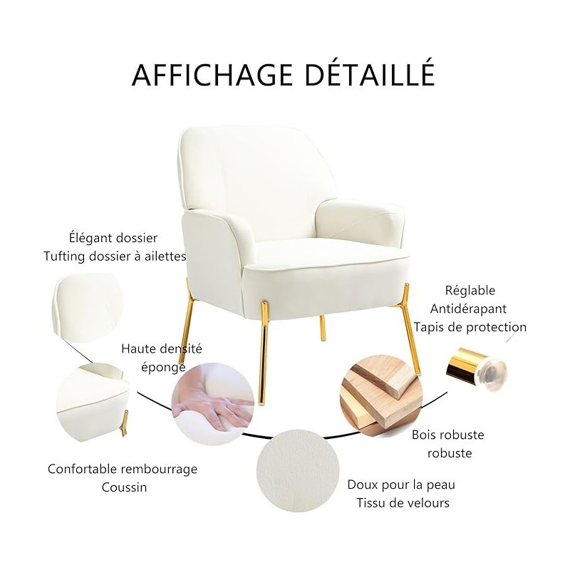 Sepnine Fauteuil De Salon Moderne En Velours Pour Salon Et Chambre A Coucher