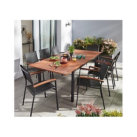 Table de jardin Toscana en aluminium et bois coloris bois et noir