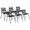 Salon de jardin SOHO table acacia chaises empilables noires